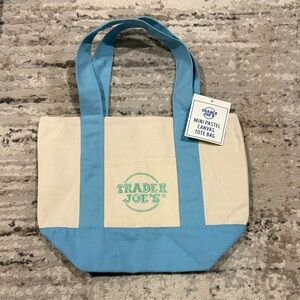 Trader Joe's Mini Canvas Tote in Cream and Light Blue